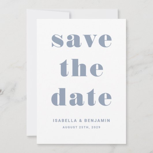 Save The Date Mariage moderne Dusty Blue Typography (Devant)