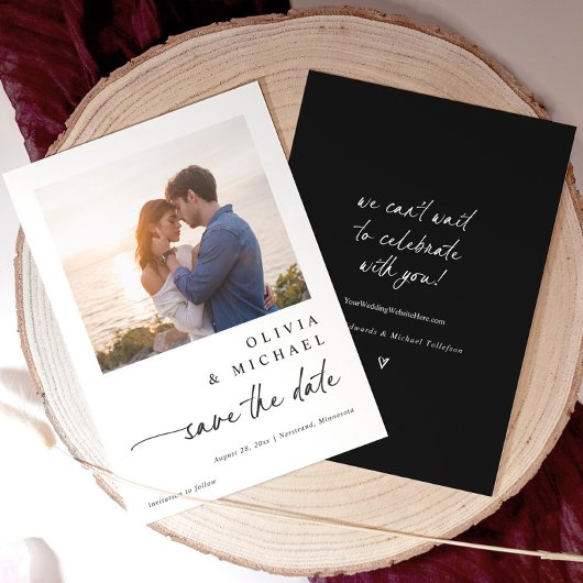 Save The Date Mariage moderne écriture manuscrite noir et blanc