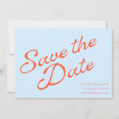 Save The Date Mariage Moderne Écriture Rétro Bleu Orange Douce (Devant)