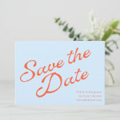 Save The Date Mariage Moderne Écriture Rétro Bleu Orange Douce (Debout devant)