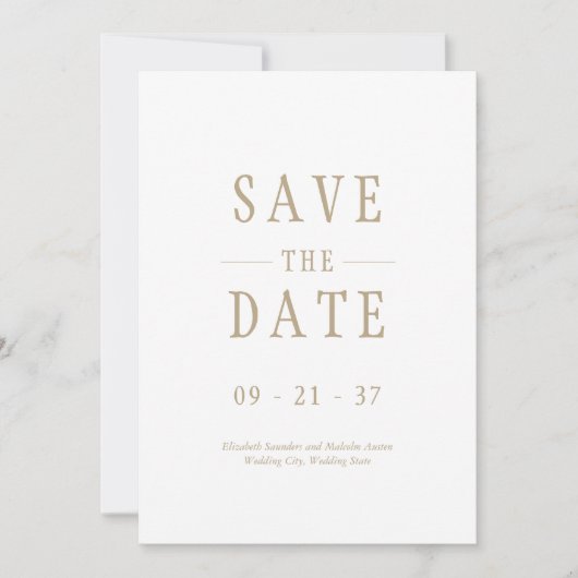 Save The Date Mariage Moderne Élégant Blanc Or (Devant)