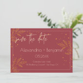 Save The Date Mariage Moderne Élégant Bourgogne & Or (Debout devant)