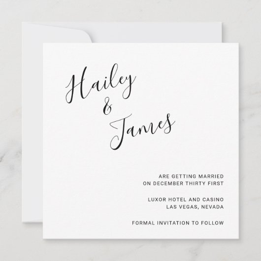 Save The Date Mariage Moderne Élégant en Noir et Blanc (Devant)