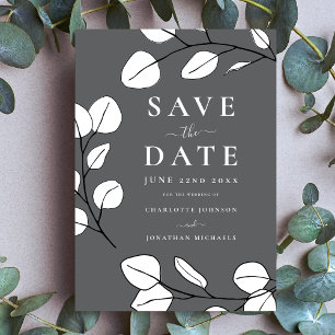 Save The Date Mariage Moderne Élégant Minimaliste Feuille Grise