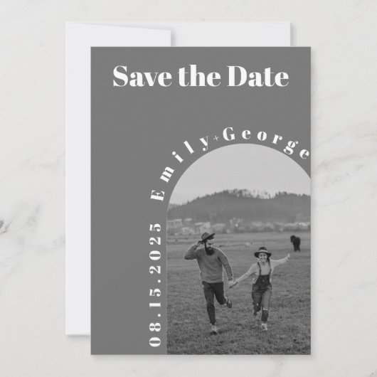 Save The Date Mariage Moderne Élégant Photo d'Arche Noir et Blan (Devant)