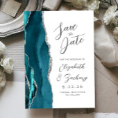 Save The Date Mariage Moderne en Écriture Agate Turquoise Argent