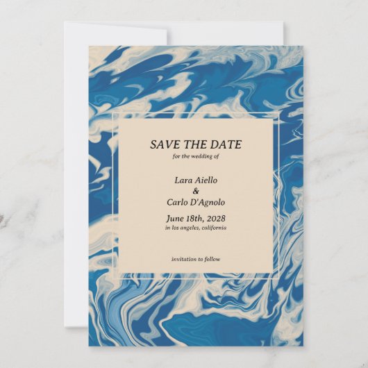 Save The Date Mariage moderne en marbre bleu (Devant)