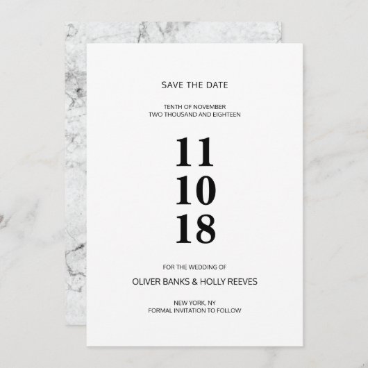 Save The Date Mariage moderne en marbre enregistrer la date (Devant / Derrière)