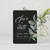 Save The Date Mariage Moderne Épargne Date Black & Sage Greenery (Debout devant)