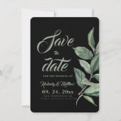 Save The Date Mariage Moderne Épargne Date Black & Sage Greenery (Devant)