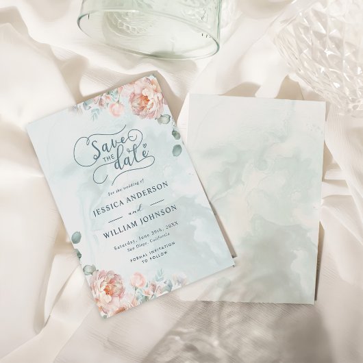 Save The Date Mariage Moderne et Tendance Rose Bleue