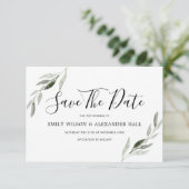 Save The Date Mariage Moderne Feuille Verte Aquarelle (Debout devant)
