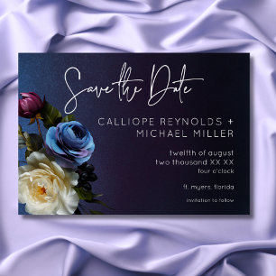 Save The Date Mariage Moderne Floral Lavande Bleu Sombre et Myst