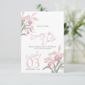Save The Date Mariage moderne floral orchidée Cattleya rose poud (Debout devant)
