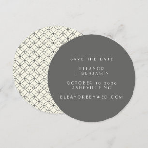 Save The Date Mariage Moderne Géométrique Rond Crème Charbon