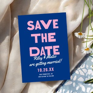 Save The Date Mariage Moderne Gras Couleur Funky Bleu Rose