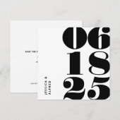 Save The Date Mariage moderne Gras Noir Blanc Gros Date (Devant / Derrière)