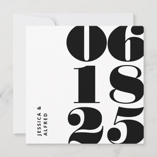 Save The Date Mariage moderne Gras Noir Blanc Gros Date (Devant)