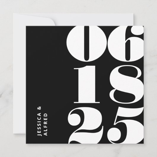 Save The Date Mariage moderne Gras Solide Noir Big Date (Devant)