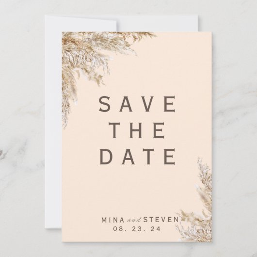 Save The Date Mariage moderne herbe de pampa crème (Devant)
