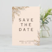 Save The Date Mariage moderne herbe de pampa crème (Debout devant)