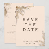 Save The Date Mariage moderne herbe de pampa crème (Devant / Derrière)