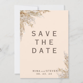 Save The Date Mariage moderne herbe de pampa crème