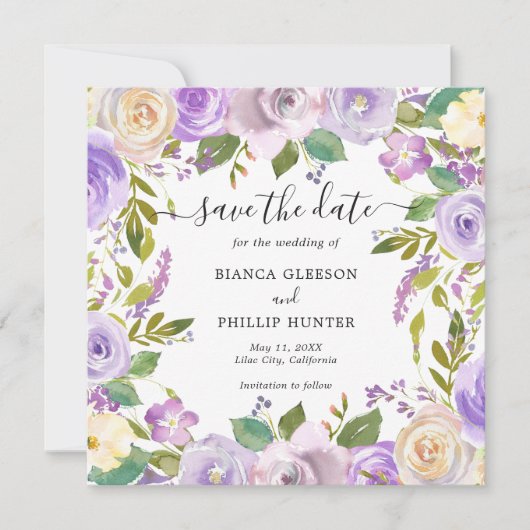 Save The Date Mariage moderne Lavender Floral Élégant (Devant)