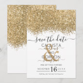 Save The Date Mariage Moderne Luxueux Confettis Pailletés Or Bla (Devant / Derrière)