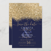 Save The Date Mariage Moderne Luxueux Confettis Pailletés Or et (Devant / Derrière)
