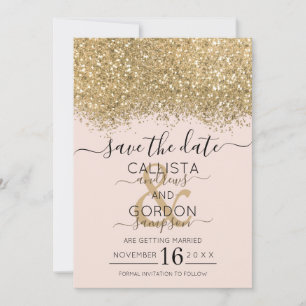 Save The Date Mariage Moderne Luxueux Paillettes Rose Or Confett