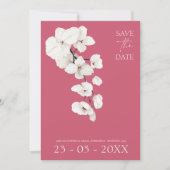 Save The Date Mariage moderne Magenta Rose Orchidées Blanches Fl (Devant)