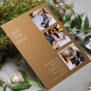 Save The Date Mariage Moderne Marron Quatre Photos