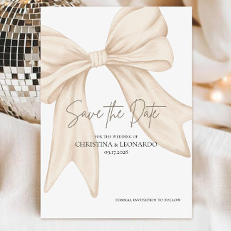 Save The Date Mariage Moderne Minimaliste Mignon Ruban Beige