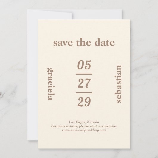 Save The Date Mariage moderne Mocha Neutre Typographique (Devant)
