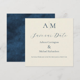 Save The Date Mariage Moderne Monogramme Écru Bleu 