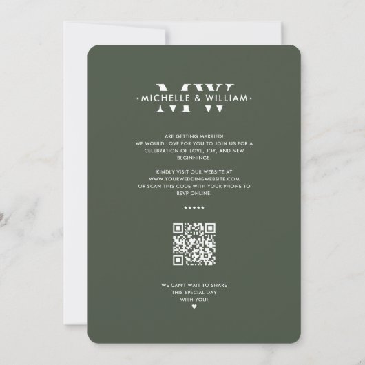 Save The Date Mariage moderne Monogramme Moss Vert Simple (Dos)