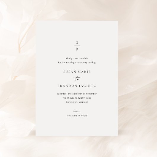 Save The Date Mariage Moderne Monogramme Noir et Blanc