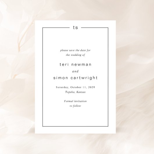 Save The Date Mariage Moderne Monogramme Noir et Blanc Intempore