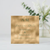 Save The Date Mariage Moderne Monogramme Or Vert (Debout devant)