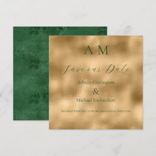 Save The Date Mariage Moderne Monogramme Or Vert