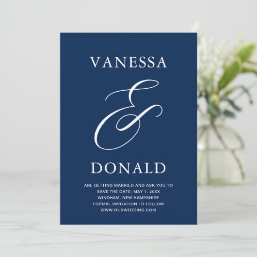 Save The Date Mariage Moderne Navy Blue de Vanessa (Debout devant)