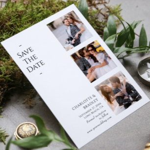 Save The Date Mariage Moderne Noir Blanc Quatre Photos