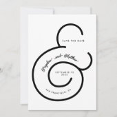 Save The Date Mariage moderne noir blanc Script Big Ampersand (Devant)