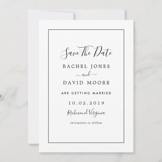 Save The Date Mariage Moderne Noir Et Blanc (Devant)