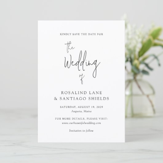 Save The Date Mariage Moderne Noir et Blanc Classique (Debout devant)