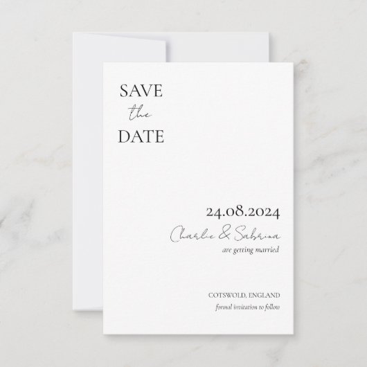 Save The Date Mariage moderne noir et blanc Enregistrer la date (Devant)