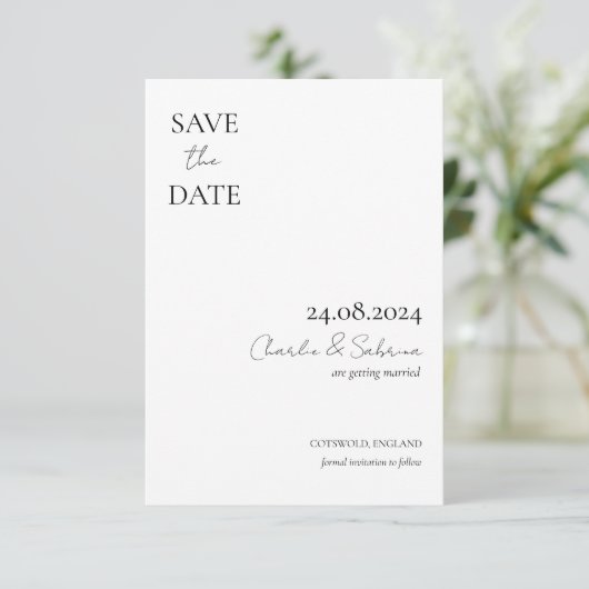 Save The Date Mariage moderne noir et blanc Enregistrer la date (Debout devant)