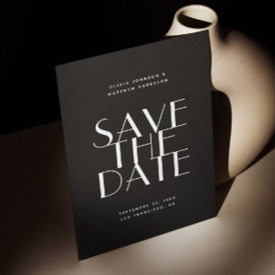 Save The Date Mariage Moderne Noir   Photo Contemporaine & QR