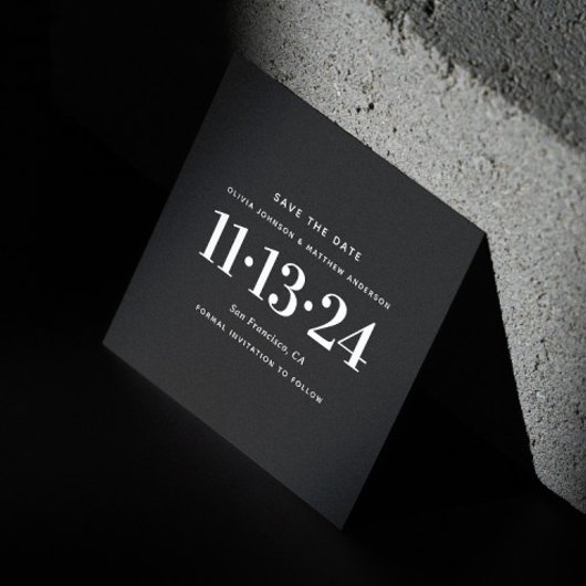 Save The Date Mariage Moderne Noir. Typographie Simple Minimalis